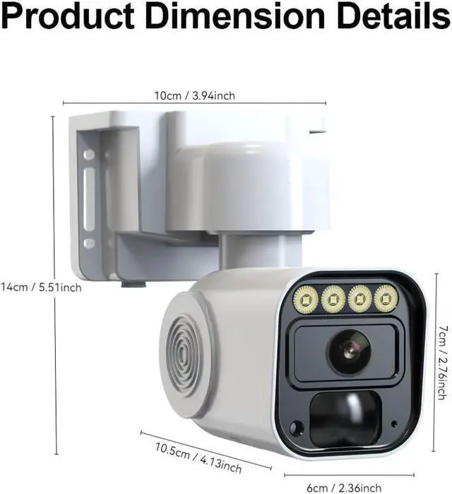 Alt view image 6 of 6 - 6MP Solar Security Camera Outdoor,AI Human Detection, 360° PTZ,Color Night Vision,4G Network,Built-in SIM Card,2-Way Audio,IP65 Waterproof,5200mAh Battery Powered,No WiFi Wireless