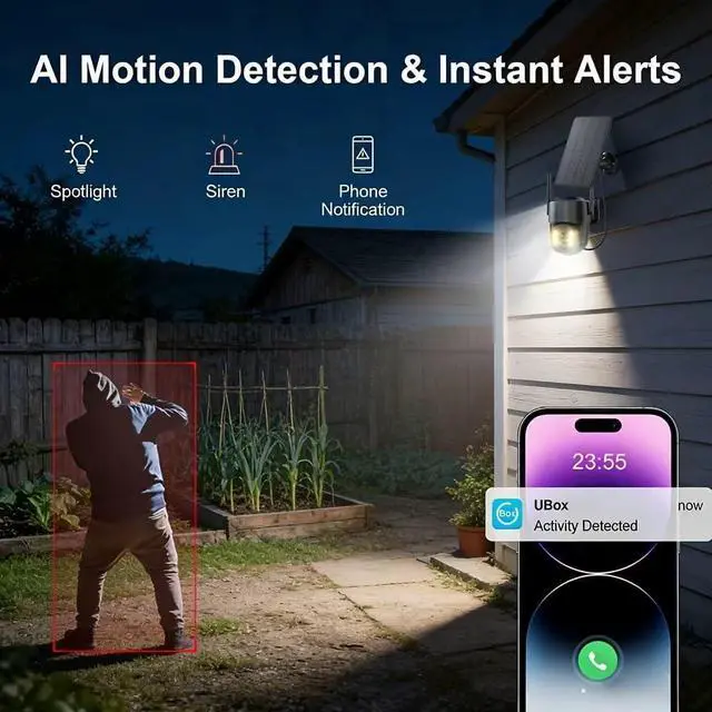 Alt view image 6 of 7 - 4G LTE Solar Security Camera Wireless Outdoor,360°PTZ Panoramic 2K Surveillance with Color Night Vision,AI Human Detection Auto Tracking,Two-Way Audio,TF Card & Cloud Storage,IP66 Waterproof