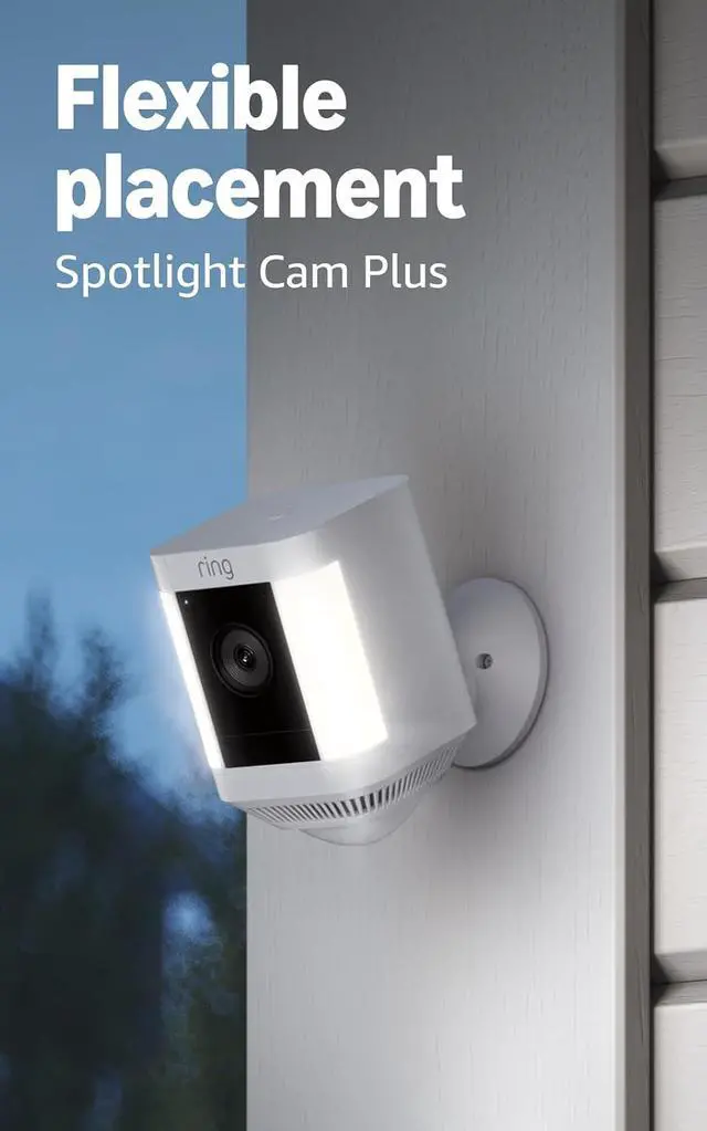 Alt view image 6 of 6 - Ring Battery Doorbell (newest model), Speckled Gray with Ring Spotlight Cam Plus, Battery, White