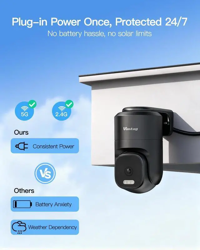 Alt view image 4 of 7 - VIMTAG Pan/Tilt Outdoor Security Camera, 2.5K 4MP WiFi Home CCTV Camera, 360° View & Motion Tracking, Color Night Vision, 2-Way Audio, AI Detection Alarm, IP66, Cloud & SD Card Storage, Works w/Alexa