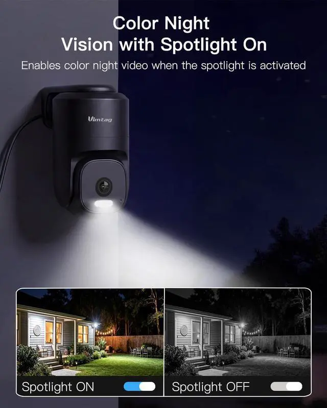 Alt view image 5 of 7 - VIMTAG Pan/Tilt Outdoor Security Camera, 2.5K 4MP WiFi Home CCTV Camera, 360° View & Motion Tracking, Color Night Vision, 2-Way Audio, AI Detection Alarm, IP66, Cloud & SD Card Storage, Works w/Alexa