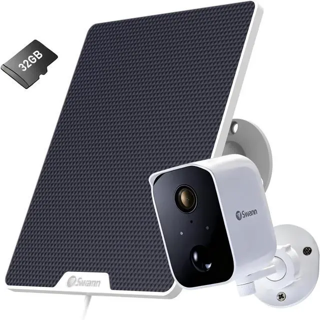 Main image of Swann Solar Security Cameras Wireless Outdoor, Solar&Battery Powered Cameras for Home Security with a 32GB Micro SD Card, Night Vision, 2-Way Talk, Motion Detection, Compatible with Alexa/Google Home