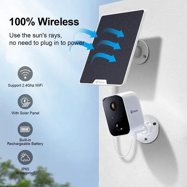 Alt view image 2 of 7 - Swann Solar Security Cameras Wireless Outdoor, Solar&Battery Powered Cameras for Home Security with a 32GB Micro SD Card, Night Vision, 2-Way Talk, Motion Detection, Compatible with Alexa/Google Home