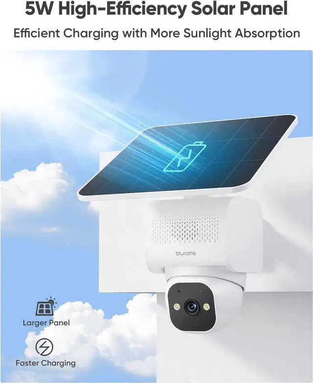 Alt view image 7 of 7 - blurams 4K Ultra HD Security Cameras Wireless Outdoor, Outdoor Camera w/5W Solar Powered, AOV 24/7 Recording with SD, AI Motion Tracking, 2.4/5GHz WiFi 6, Color Night Vision
