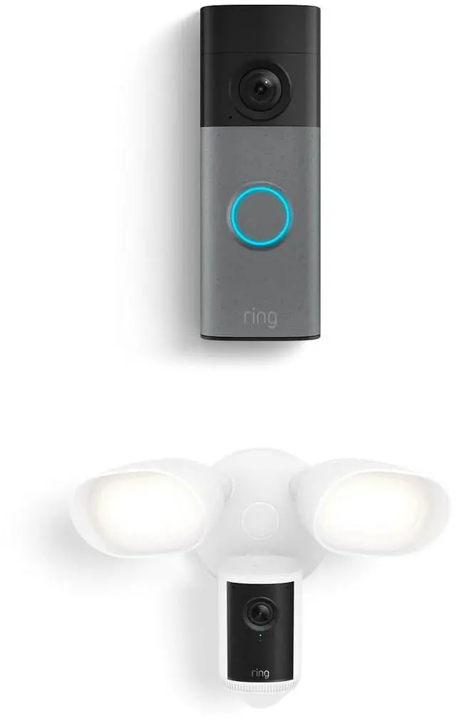 Main image of Ring Battery Doorbell (newest model), Speckled Gray with Floodlight Cam Pro (newest model), White