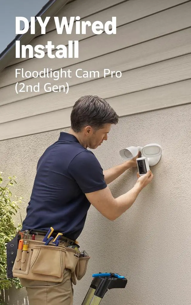 Alt view image 6 of 6 - Ring Battery Doorbell (newest model), Speckled Gray with Floodlight Cam Pro (newest model), White