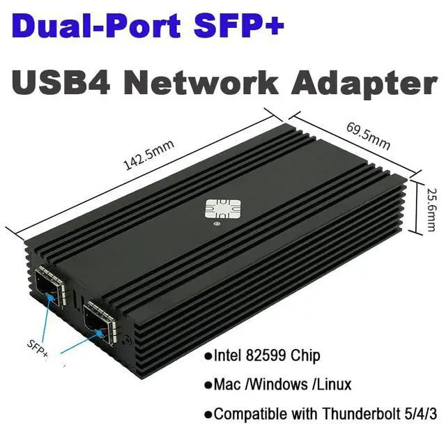 Alt view image 5 of 7 - USB 4.0 Type-C 10G to Dual Fiber SFP+ Port Network Adapter