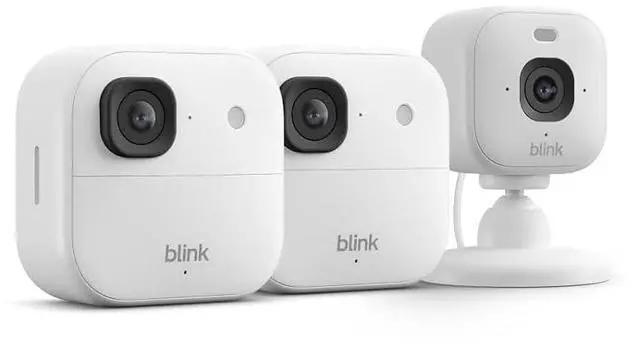 Main image of Blink Outdoor 2K+ and Mini 2K+ (newest model) Wireless and plug-in 2K resolution smart security cameras, Sync Module Core included 3 Cameras (White)
