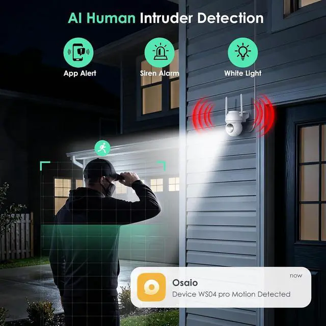 Alt view image 4 of 7 - YOTON Solar Security Cameras Wireless Outdoor, 360° PTZ, AI Human Detection, Color Night Vision, Two-Way Audio, IP66 Waterproof, Spotlight & Siren, 2.4GHz WiFi, Battery Powered