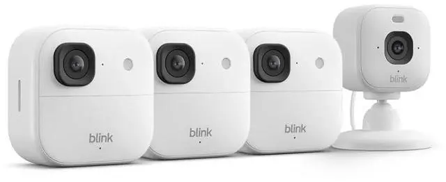 Main image of Blink Outdoor 2K+ and Mini 2K+ (newest model) Wireless and plug-in 2K resolution smart security cameras, Sync Module Core included 4 Cameras (White)
