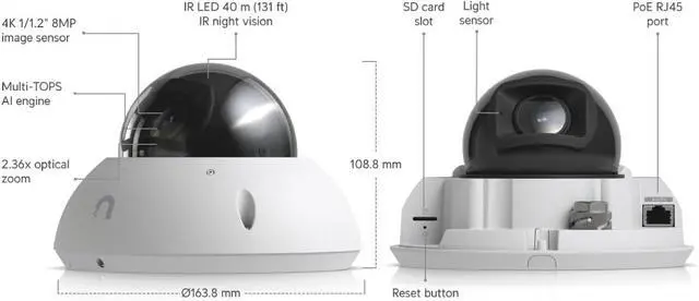 Alt view image 5 of 7 - Ubiquiti UniFi G6 Pro Dome Camera - White (UVC-G6-Pro-Dome-W)