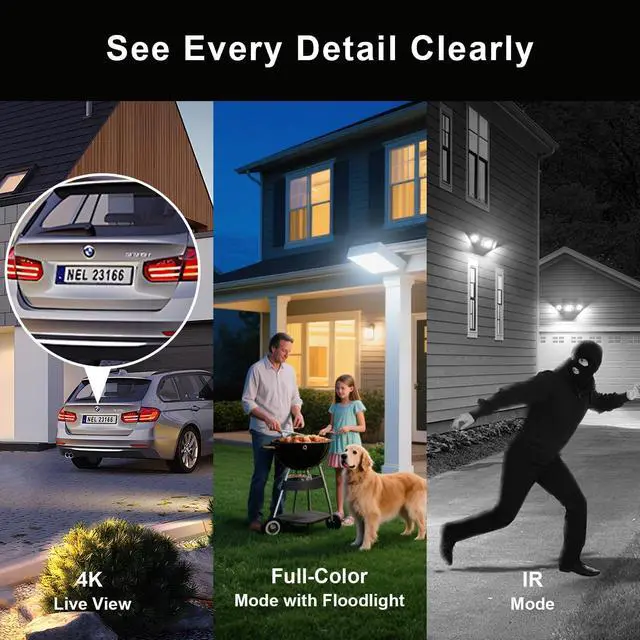Alt view image 2 of 7 - Swann 4K Floodlight Security Camera,Security Camera Outdoor with a 32GB Micro SD Card, 2-Way Talk, 2600 Lumens, Motion Detection, Color Night Vision, Wired, Waterproof