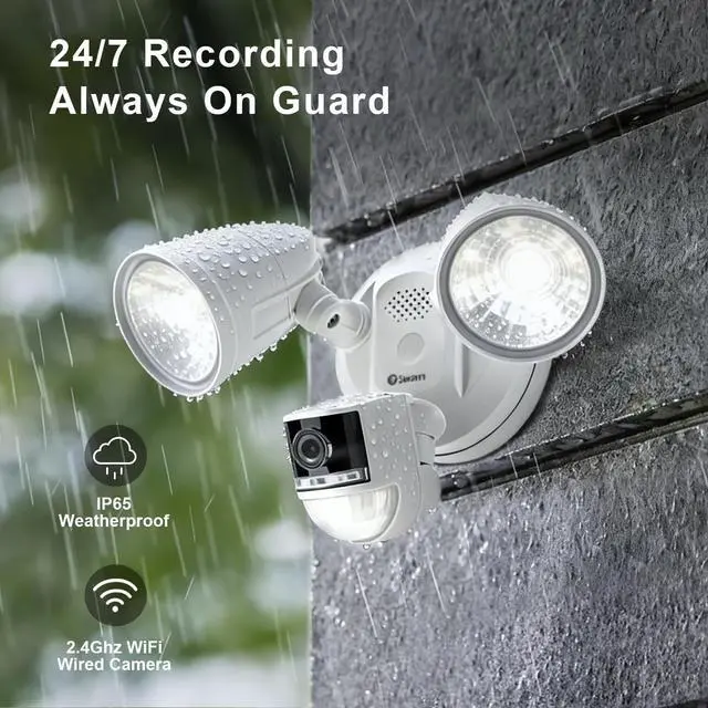 Alt view image 6 of 7 - Swann 4K Floodlight Security Camera,Security Camera Outdoor with a 32GB Micro SD Card, 2-Way Talk, 2600 Lumens, Motion Detection, Color Night Vision, Wired, Waterproof