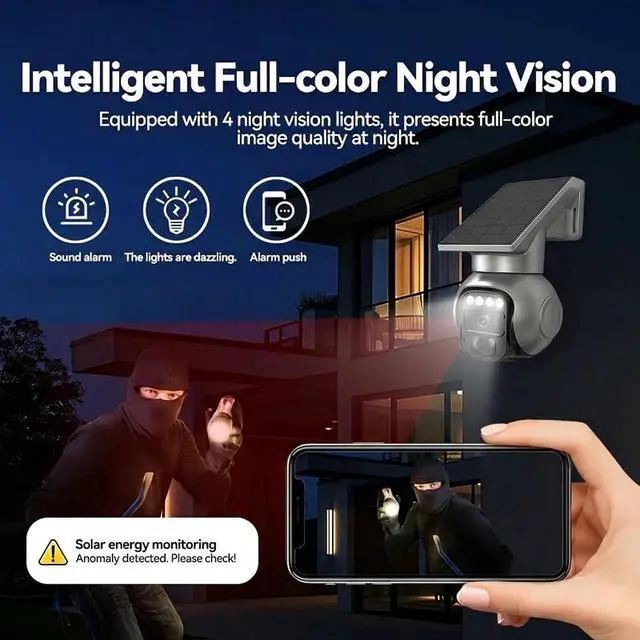 Alt view image 4 of 7 - 2 pcs 4G LTE Cellular Solar Security Cameras,5MP,24/7 Recording,Talk-Through Camera,AI Motion Detection,Built in SIM Card,One-Key Alarm, Motion Detection & Motion Tracking.