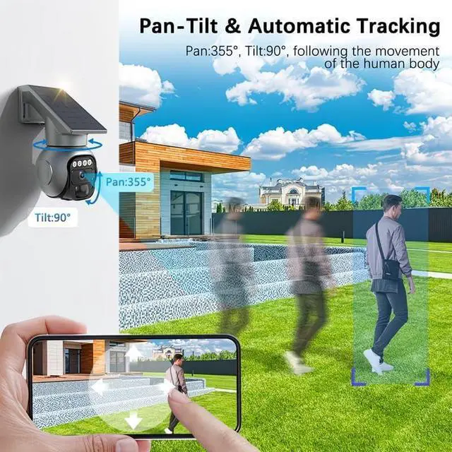 Alt view image 6 of 7 - 2 pcs 4G LTE Cellular Solar Security Cameras,5MP,24/7 Recording,Talk-Through Camera,AI Motion Detection,Built in SIM Card,One-Key Alarm, Motion Detection & Motion Tracking.