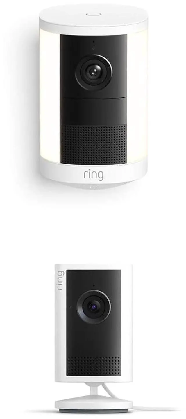 Main image of Ring Spotlight Cam, Battery (newest model), White with Indoor Cam Plus, White