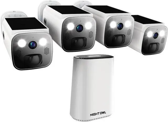 Main image of Night Owl Expandable Wi-Fi Security Hub with 64GB microSD Card and 4 Wire Free Solar 2K Deterrence Cameras