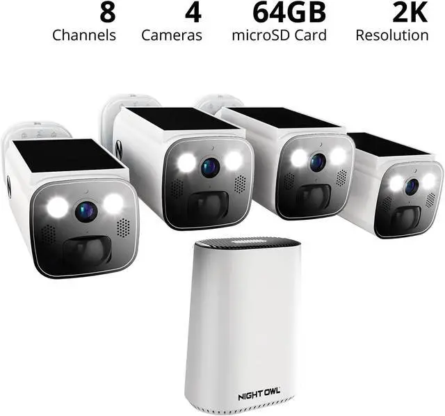 Alt view image 2 of 7 - Night Owl Expandable Wi-Fi Security Hub with 64GB microSD Card and 4 Wire Free Solar 2K Deterrence Cameras