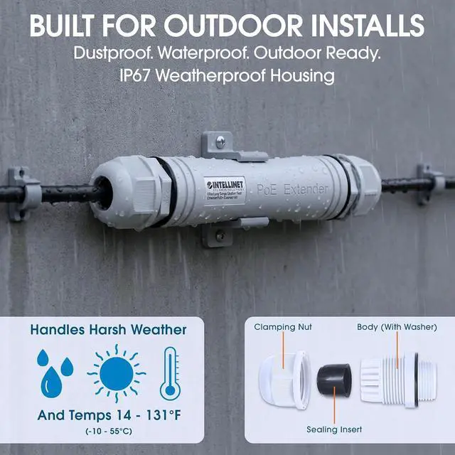 Alt view image 3 of 7 - Intellinet Outdoor PoE+ Extender Kit, 3280 Ft, 95W Input, IP67