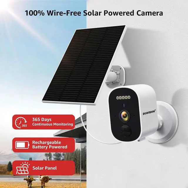 Alt view image 2 of 7 - BOAVISION Solar Security Cameras Wireless Outdoor for Home Security, 2K Color Night Vision WiFi Surveillance Home Camera with Solar Panel, Spotlight, PIR Detection, 2-Way Talk