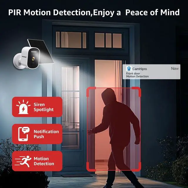 Alt view image 4 of 7 - BOAVISION Solar Security Cameras Wireless Outdoor for Home Security, 2K Color Night Vision WiFi Surveillance Home Camera with Solar Panel, Spotlight, PIR Detection, 2-Way Talk