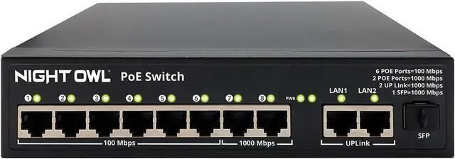 Main image of Night Owl 8-Port PoE Switch for Compatible NVR Security Systems, Plug-and-Play Power & Expansion for PoE Cameras