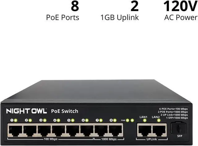 Alt view image 2 of 2 - Night Owl 8-Port PoE Switch for Compatible NVR Security Systems, Plug-and-Play Power & Expansion for PoE Cameras