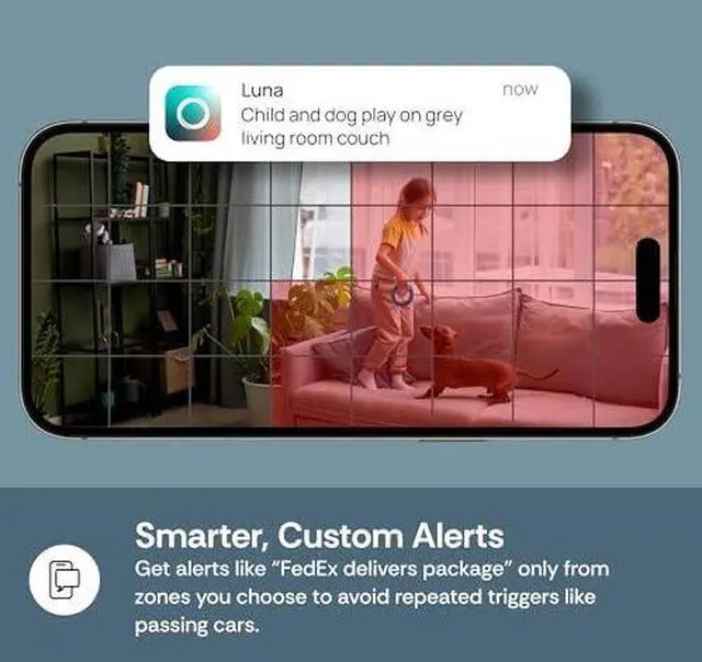 Alt view image 5 of 6 - Luna 2K Indoor/Outdoor Wi-Fi Cameras for Home Security, Plug-in, w/Spotlight, Magnetic Base, Free App, Advanced GenAI Motion Detection, Smart Cameras for Pet/Baby/Nanny