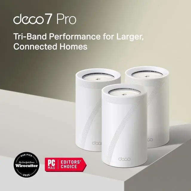 Alt view image 2 of 7 - TP-Link Deco 7 Pro Mesh Bundle - 3X BE10000 Tri-Band Indoor Units + 1x BE5000 Dual-Band Outdoor Unit, Covers up to 9,800 sq. ft., 2.5G Wired Backhaul, PoE+, IP65 - BE63 (3-Pack) + BE25 Outdoor