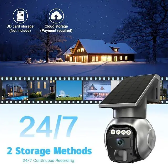 Alt view image 3 of 7 - Solar 4G LTE 4MP Security Camera Outdoor,No WiFi 360° PTZ Wireless Camera with Two-Way Talk,Night Vision,Auto Alarm,Built-in SIM Card,7-Day Free Cloud Storage,Waterproof for Ranch,Farm