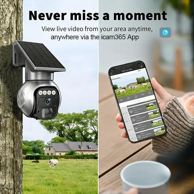 Alt view image 7 of 7 - Solar 4G LTE 4MP Security Camera Outdoor,No WiFi 360° PTZ Wireless Camera with Two-Way Talk,Night Vision,Auto Alarm,Built-in SIM Card,7-Day Free Cloud Storage,Waterproof for Ranch,Farm