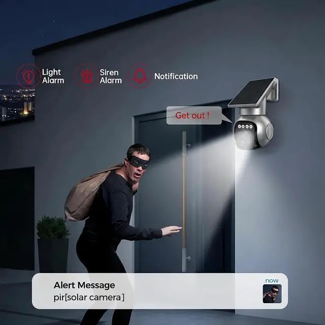 Alt view image 4 of 7 - 4G LTE Solar Security Camera,3MP Wireless Outdoor Camera No WiFi Needed,360° PTZ Auto Tracking,0.2S Motion Detection Alerts,Night Vision,Two-Way Audio,Built-in SIM Card,App Remote Access