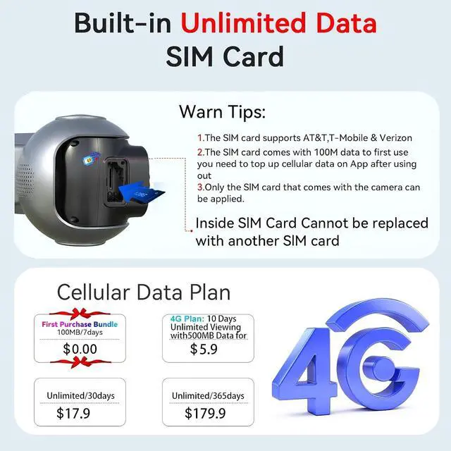 Alt view image 7 of 7 - 4G LTE Solar Security Camera,3MP Wireless Outdoor Camera No WiFi Needed,360° PTZ Auto Tracking,0.2S Motion Detection Alerts,Night Vision,Two-Way Audio,Built-in SIM Card,App Remote Access