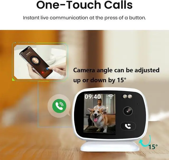 Alt view image 3 of 7 - Smart Indoor Security Camera with Screen,2.4Ghz Wifi Home Camera for Video Calling,Two-Way Audio,Night Vision,AI Motion Detection Alerts,App Remote Control,Cloud Storage,Pet And Elderly Home