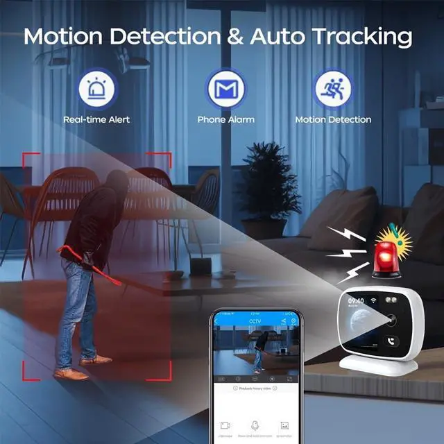 Alt view image 6 of 7 - Smart Indoor Security Camera with Screen,2.4Ghz Wifi Home Camera for Video Calling,Two-Way Audio,Night Vision,AI Motion Detection Alerts,App Remote Control,Cloud Storage,Pet And Elderly Home