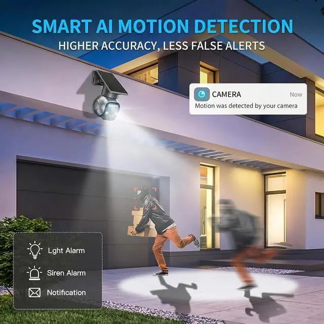 Alt view image 4 of 7 - Solar 4G LTE 4MP Security Camera Outdoor,No WiFi 360° PTZ Wireless Camera with Two-Way Talk,Night Vision,Auto Alarm,Built-in SIM Card,7-Day Free Cloud Storage,Waterproof for Ranch,Farm
