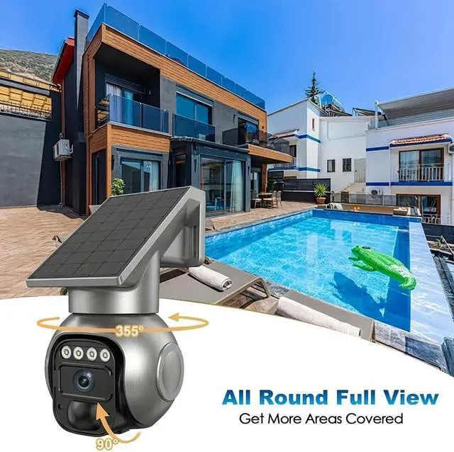 Alt view image 6 of 7 - Solar 4G LTE 4MP Security Camera Outdoor,No WiFi 360° PTZ Wireless Camera with Two-Way Talk,Night Vision,Auto Alarm,Built-in SIM Card,7-Day Free Cloud Storage,Waterproof for Ranch,Farm