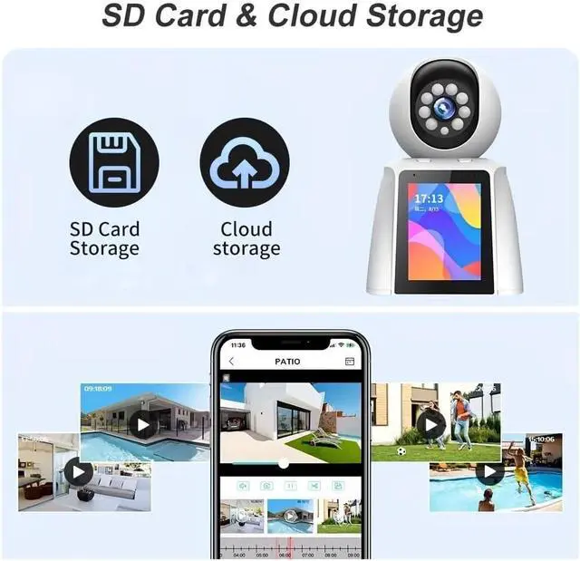 Alt view image 2 of 2 - Portable Indoor Security Camera,3" HD Screen,3MP Full HD,One-Touch Video Call & Two-Way Audio,2.4GHz WiFi,Motion & Sound Detection,Cloud Storage (Subscription Required), Works with Alexa