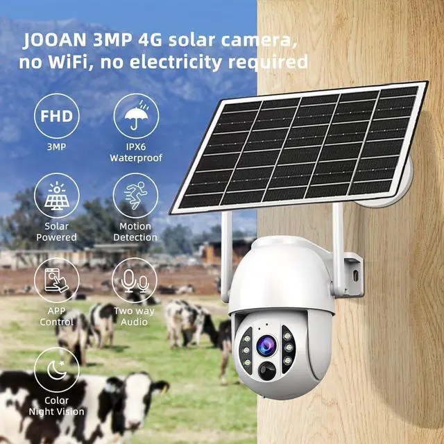 Alt view image 2 of 3 - JOOAN Solar-Powered 3MP IPX6 PTZ Security Camera, Wire-Free Outdoor Home Surveillance with Pan-Tilt Zoom