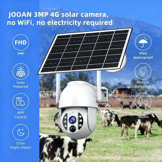 Alt view image 3 of 3 - JOOAN Solar-Powered 3MP IPX6 PTZ Security Camera, Wire-Free Outdoor Home Surveillance with Pan-Tilt Zoom