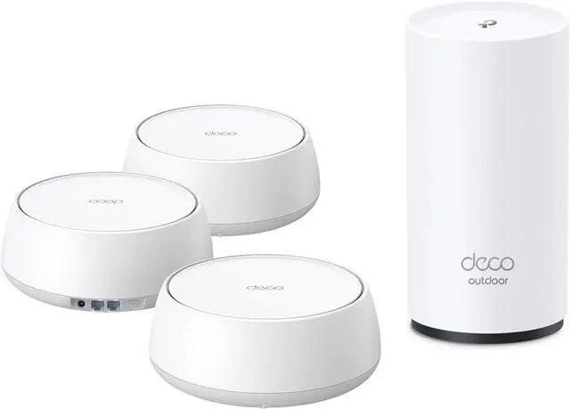 Main image of TP-Link Deco 7 Mesh Bundle - 3X BE5000 Dual-Band Indoor Units + 1x BE5000 Outdoor Unit, Covers up to 9,000 sq. ft., 2.5G Wired Backhaul, PoE+, IP65, Homeshield - BE25 (3-Pack) + BE25 Outdoor