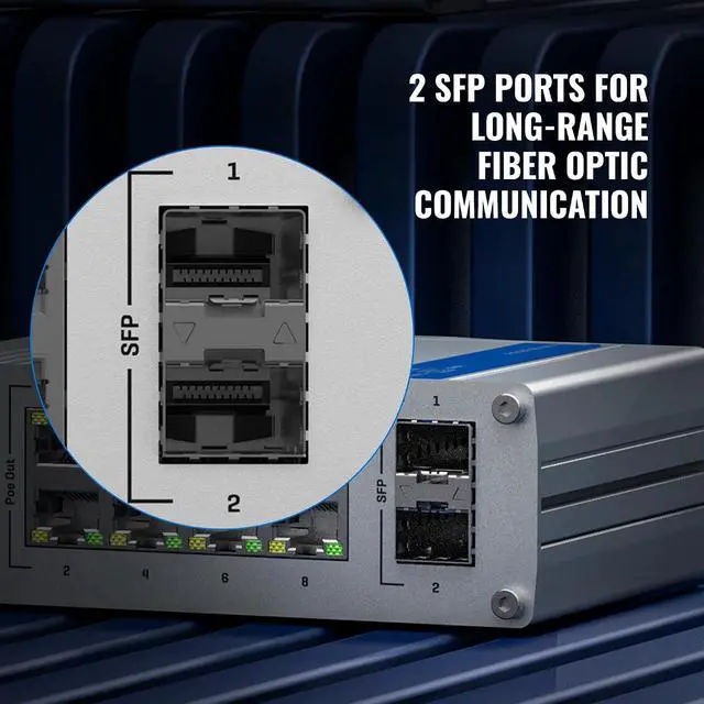 Alt view image 5 of 7 - Teltonika TSW200 Industrial PoE+ Unmanaged Ethernet Switch - 8X PoE+ Ports & 240W Power Budget - 8 Port Gigabit Switch with High Speeds Up to 1000 Mbps - 2 SFP Ports for Long-Range Fiber-Optic