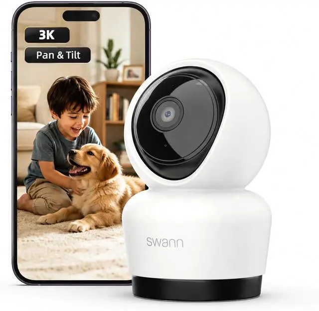 Main image of Swann 3K Indoor Pan Tilt WiFi Security Camera, 5MP Baby Pet Home PT Camera