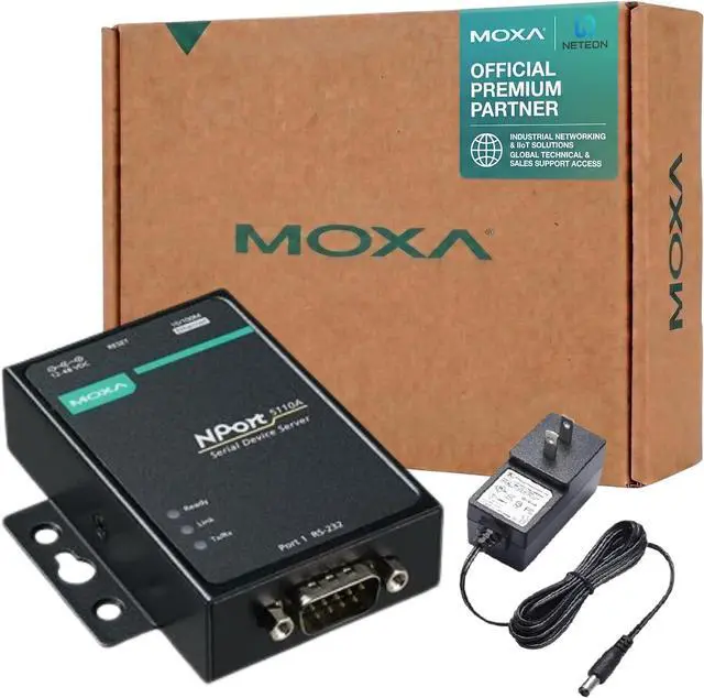Main image of Moxa NPort 5110A with Adapter - 1 Port Device Server, 10/100M Ethernet, RS-232, DB9 Male, 0.5KV Serial Surge, 12~48VDC, 0~60°C