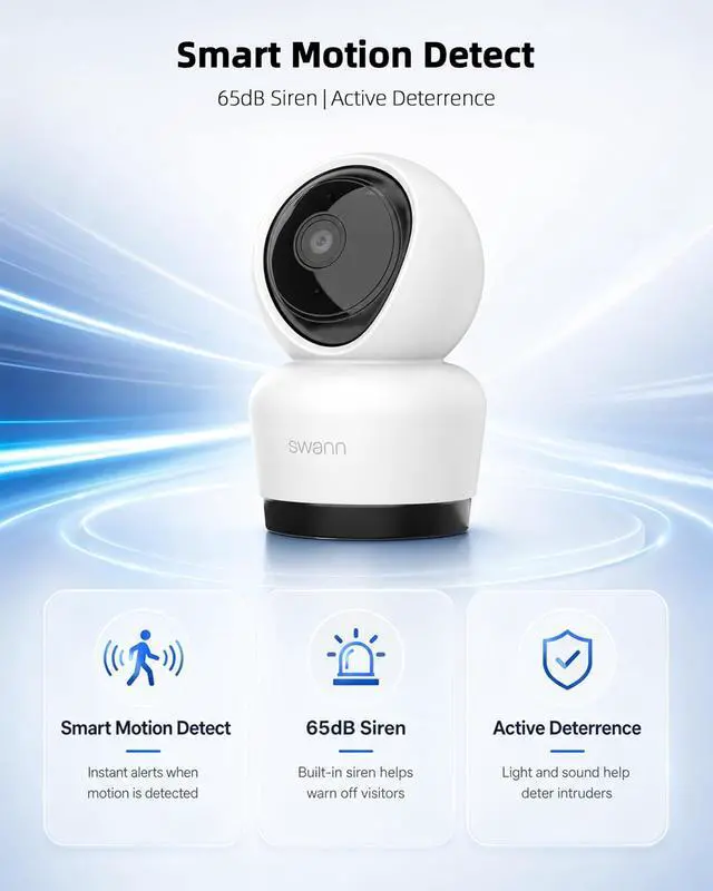 Alt view image 6 of 7 - Swann 3K Indoor Pan Tilt WiFi Security Camera, 5MP Baby Pet Home PT Camera