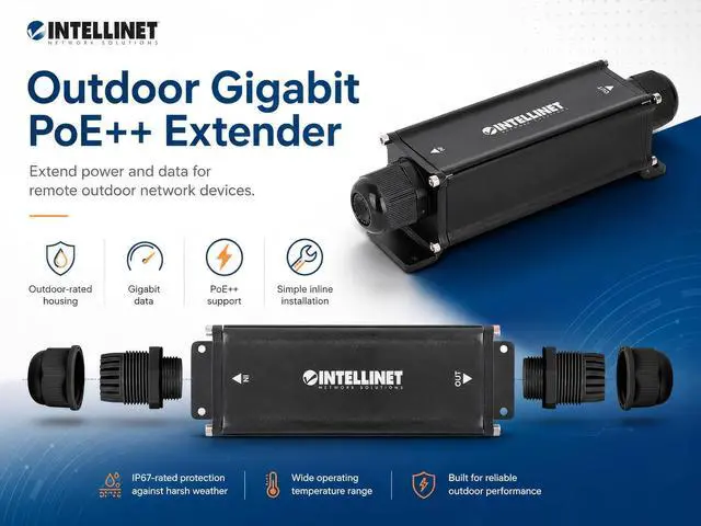 Alt view image 2 of 7 - Intellinet Outdoor Gigabit PoE++ Extender, 802.3bt, IP67, 65W