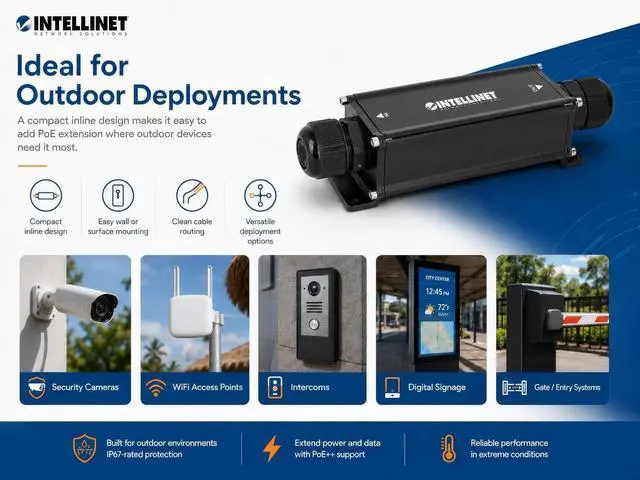 Alt view image 3 of 7 - Intellinet Outdoor Gigabit PoE++ Extender, 802.3bt, IP67, 65W