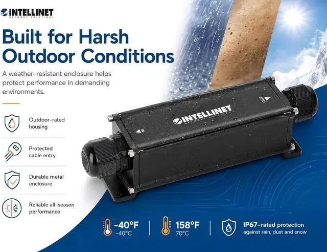 Alt view image 4 of 7 - Intellinet Outdoor Gigabit PoE++ Extender, 802.3bt, IP67, 65W