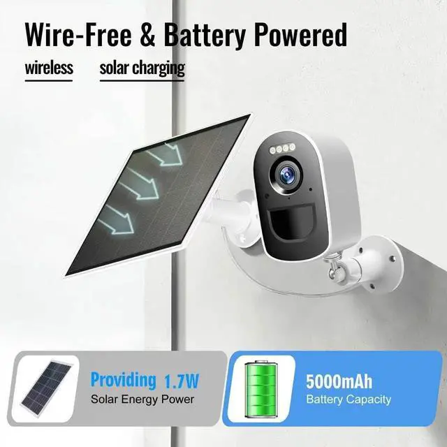 Alt view image 3 of 5 - This 1440P Wireless Outdoor Camera Features a Low-Power Solar Panel,Supports 2K QHD 2.4GHz Wi-Fi,and Includes Functions Such as Spotlight Alarm,Motion Detection,Color Night Vision, and Two