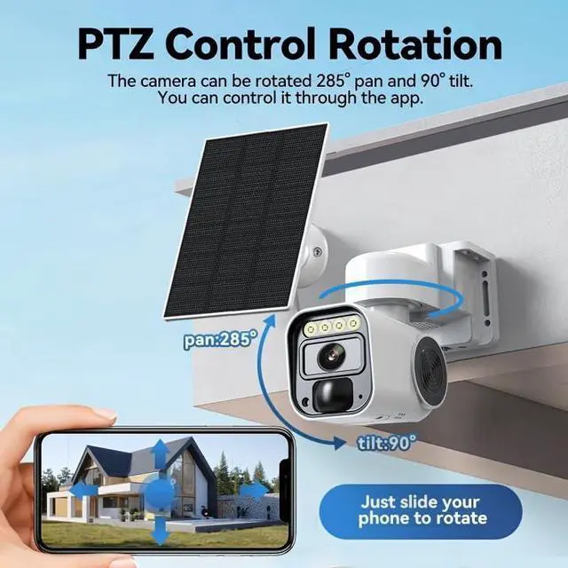 Alt view image 2 of 7 - Wireless Outdoor Security Camera with Solar Panel Base,Solar-Powered Camera,Wireless 4G LTE Cellular Network,Mobile app Control,Automatic Human Detection,SD/Cloud Storage,Color Night Vision